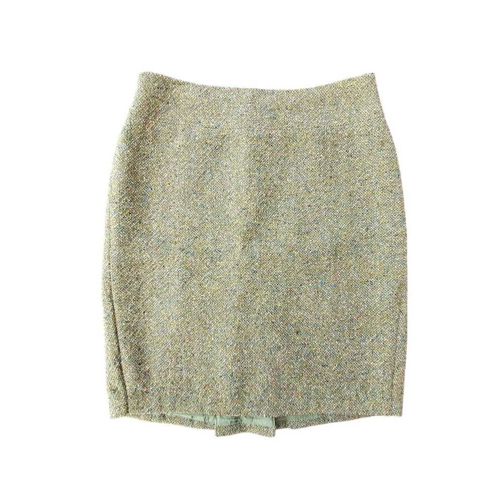 LOFT Petites Green Wool Blend Tweed Pencil Skirt Womens Size 6P Career